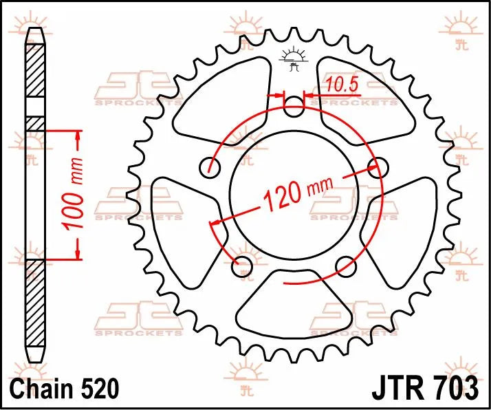 Jt Sprockets Stål Baghjul 44t