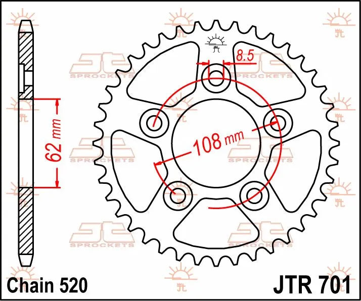 Jt Sprockets Stål Baghjul 520-43t