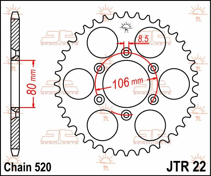 Jt Sprockets Stål Baghjul - 520 45t