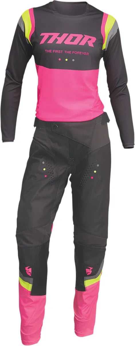 Thor Women's Pulse Rev Pants - Black/Yellow/Charcoal/Pink Fluo