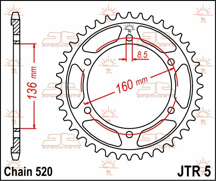 Jt Sprockets Stål Baghjul - 520, 43t