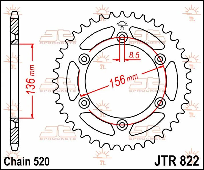 Jt Sprockets Stål Baghjul - 520, 44t