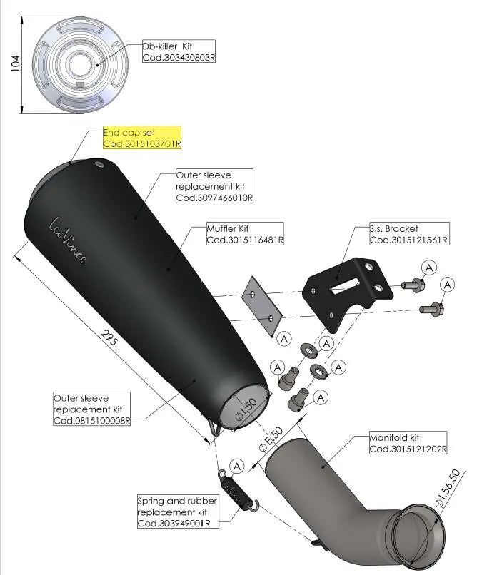 Leovince End Cap For Muffler - Stainless Steel